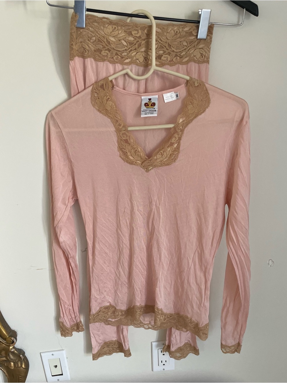 Blush Pink Lace-Trim Pajama Set by Mary Green San Francisco